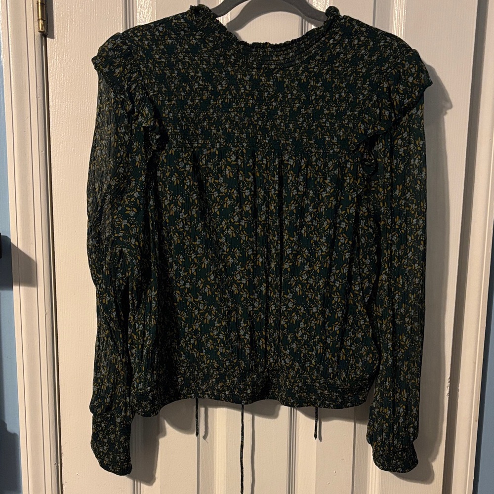 Free People Dark Green Floral Blouse
